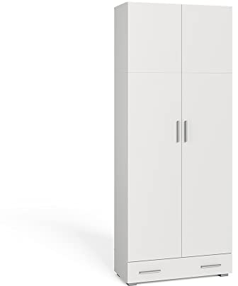 Vicco Aktenschrank Frank, Büroschrank, Weiß, 80 x 200 cm mit Schublade