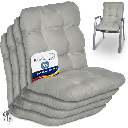 Beautissu 4er Set Niedriglehner Auflagen Stuhlauflage Sitzkissen | 100x50x8cm Hellgrau Niederlehner Sitzauflagen Stuhlkissen Gartenstühle Gartenstuhlauflagen Polsterauflage Garten Flair NL