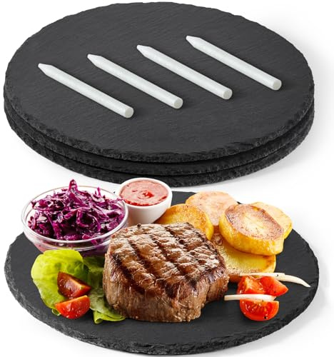 GOH DODD Juego de 3 tablas grandes de pizarra para queso, tablas de charcutería, platos de pizarra de piedra, grabado láser en blanco para carne, frutas, aperitivos, fiesta Sussi, boda, regalos de