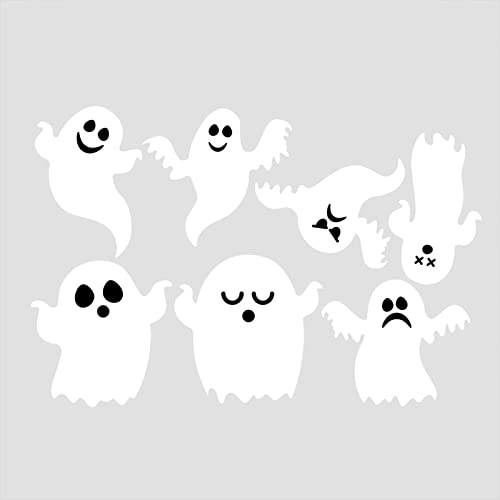 GoldRock 42 Stück 7 Größen Geister Deko Halloween Sticker, 3D Gespenst Halloween Deko Fenster, Grusel Gespenster Fensterbilder, PVC Geist Aufkleber für Geisterparty, Gespenst Dekorationen für Wand,Tür