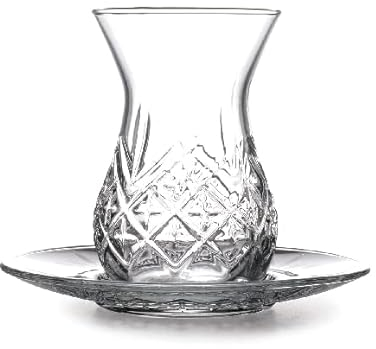Pasabahçe Timeless Juego de té de 12 piezas para 6 personas, volumen 132 ml, vasos de té turco con platillo, juego Cay Bardagi, té turco, Cay Bardagi Seti, té turco, vidrio, Cay Seti