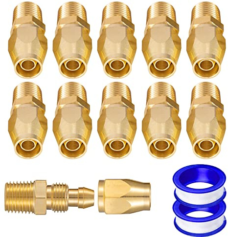 Breezliy Premium Solid Brass 10PCS Reusable Replacement Fitting For 1/4-Inch ID Hose,1/4-Inch NPT Rigid (10 PCS 1/4 Inch)