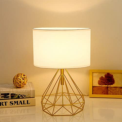 Mengjay Tischleuchte Vintage,Moderne Industrial Tischlampe mit Metallkäfig und Stoff-Schirm,Kleine Nachttischlampe Leselampe,E27 Schreibtischlampe für Schlafzimmer Wohnzimmer