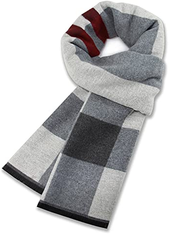 BESTORI Herren Wolle Warmer Winterschal Cashmere Plaid Lange Schals Grau 9, 180 x 30 cm