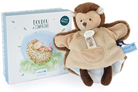 Doudou et Compagnie - Unicef DC3989 Schmusetuch Handpuppe Igel Braun 25 cm Schöne Geschenkbox Baby & Moi