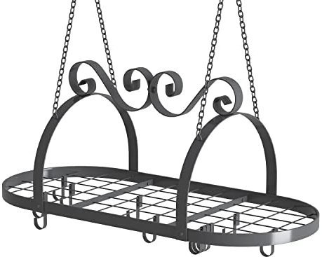 TICKCACY 33 Pots and Pans Hanging Rack, Heavy-duty Metal Pan Rack Hanger Organizer with Hooks, Hanging Pot Rack Ceiling Mount for Kitchen Cookware Utensils Toiletries | Heavy-duty Metal Hanging Pot Rack Ceiling Mount for Kitchen Cookware Utensils Toiletries, Black, with 15 Hooks