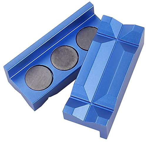 Asudaro 2 Pcs Vise Jaw Covers with 6 Pcs Magnetic Pads, Aluminium, Blue, Compatible Vise Protector