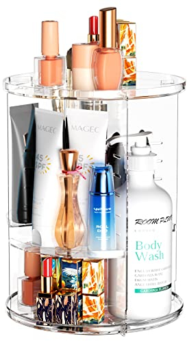 Fousenuk Make Up Kosmetik Organizer, 360 Drehung Lippenstift-Organizer Transparent, Kosmetische Aufbewahrungsbox Desktop für Dresser Badezimmer Schlafzimmer, Kommode aus Kunststoff