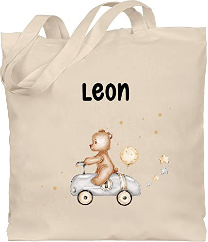 Geschenk mit Namen personalisiert by Shirtracer - Baumwolltasche - Tiere - Bär Bärenmotiv Teddy Motiv Baby Bear Bären Bears Rennfahrer