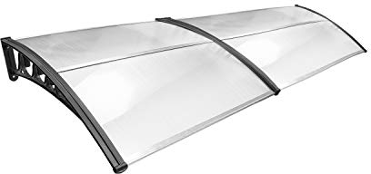 Sonnewelt Vordach für Haustür 100 x 300cm, Überdachung Haustür aus Aluminium und Polycarbonat, Transparentes Pultbogenvordach, Pultvordach, Türdach für draußen Regenschutz