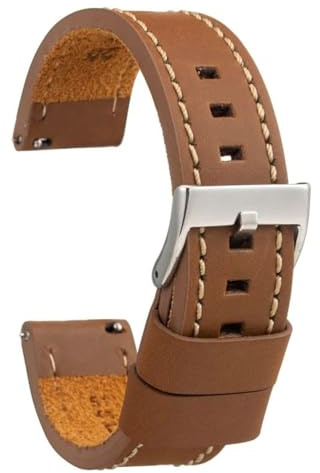 diloy Correa de reloj cuero vintage costura en blanco 384 | Pulsera de piel vacuno encerado estilo vintage gruesa forro nobuck grosor 4mm con cambio rápido o herramientas