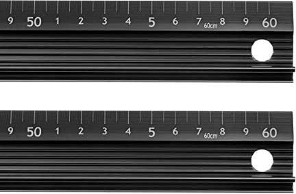 sourcing map 2Stk Metall Lineal 60cm Metrisch Lineal Messung Aluminium Legierung Rutschfest Schützende Lineal Gerade Schneiden Lineal Messen Werkzeug mit Hängeloch für Schneiden Messen Schwarz