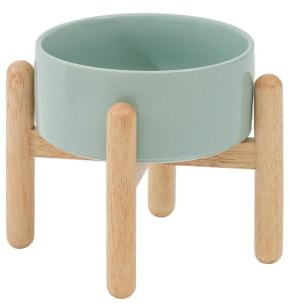 Havniva Ciotola per cani rialzata in ceramica da 15,5 cm, con supporto, per cani di piccola e media taglia, ciotola per cibo e acqua per animali domestici (ciotola singola con supporto, verde chiaro)