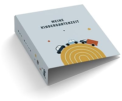 Ringordner | Wunschtext personalisieren | Kinderordner | Autos | Mit Griffloch | für DIN A4 | 7,4 cm breit | Meine Kindergartenzeit | Pkw | Lkw