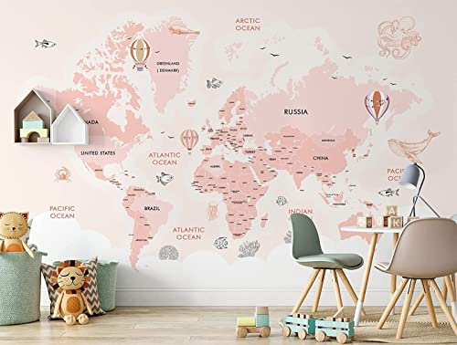 Tapete 3D Wandbild Rosa Weltkarte Girl Fototapete 3D Effekt Vliestapete Wohnzimmer Schlafzimmer Wanddeko