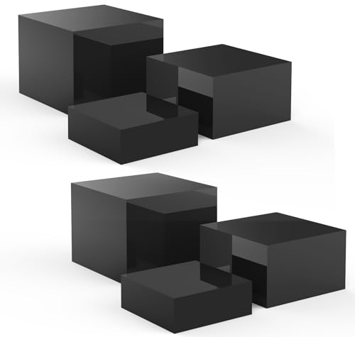 LINYAPRY Sets of 6 Glossy Black Acrylic Cube Display Nesting Risers, Buffet Risers Food Display Risers with Hollow Bottoms, Acrylic Box for Display Cupcake Candy Dessert Jewelry