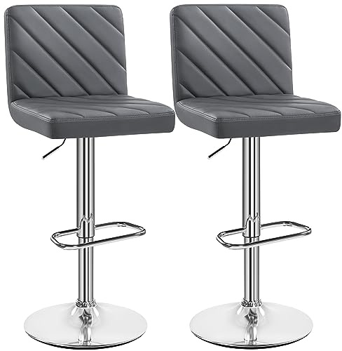 Yaheetech Set 2 Sgabelli Bar Alti Cucina Moderni Design Altezza Regolabile in Similpelle con Schienale Poggiapiedi Girevole 360° Da Penisola Grigio Scuro