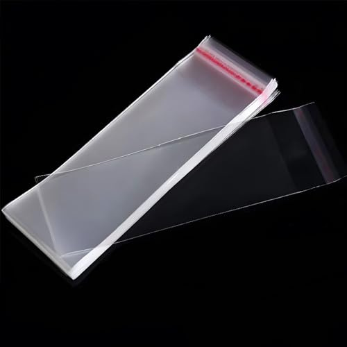 Zydiwo 200 Pezzi Sacchetti di Cellophane Trasparente Sacchetti Plastica Autoadesivi OPP Plastica Alimenti Sacchetto per Decorare Caramelle Biscotto Natale (8 * 29cm)