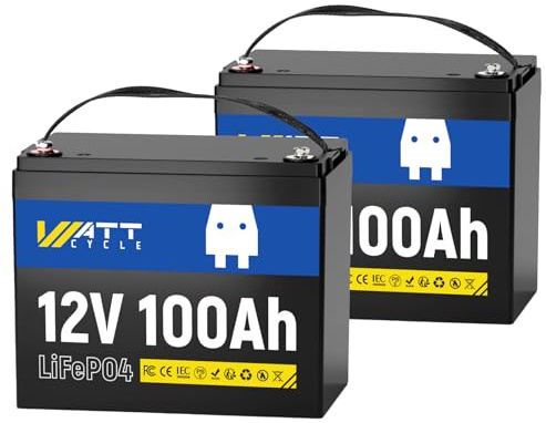 WattCycle LiFePO4 Lithium-Batterie, 12V 100Ah, 2er Pack, BCI Gruppe 24, 15.000 Zyklen, 100A BMS, für Wohnmobile und Energiespeicherung
