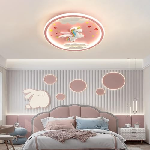 RuiRfh Deckenleuchte LED Innen Rosa Deckenlampe Moderne Dimmbare Einhornlampe 56W Deckenlicht Geeignet für Wohnzimmer Schlafzimmer Flur Kinderzimmer Runde Deckenbeleuchtung