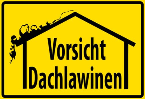 mrdeco Metall Schild 30x40cm gewölbt Vorsicht Dachlawinen Warnschild Blechschild
