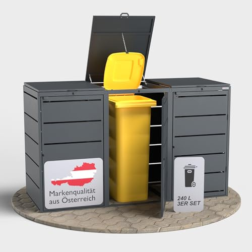 Dagobert Mülltonnenboxen für 240 Liter Mülltonne stabile Mülltonnenbox 3er | Verzinkter Stahl, Robuste Mülltonnenverkleidung, Verwendbar als Paketbox, Mülltonnen Unterstand