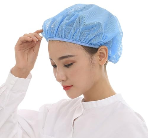 5 Stück Kochmütze Unisex Elastisch Kochen Hut Mesh Atmungsaktiv Staubhut Service Haarnetz Beanie Netzstoff Arbeitshut Industrie Werkstatt Kappe (DE/NL/SE/PL, Alphanumerisch, Einheitsgröße, Blau 2)