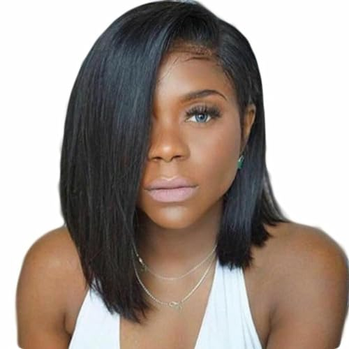 16 Inch Short Straight Bob Wig,Straight Hair Wig for Women,Side Part Bowl Cut Cosplay Wig,Shoulder Length Natural Black Heat Resistant Synthetic Hair Wig