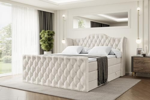 ALTDECOR Boxbett H3 H4 Matratze Vila-Z King - 180x200 - Beige | Lattenrost, Topper, Boxspringbett mit Bettkasten, Bett mit Stauraum, Doppelbett, Polsterbett