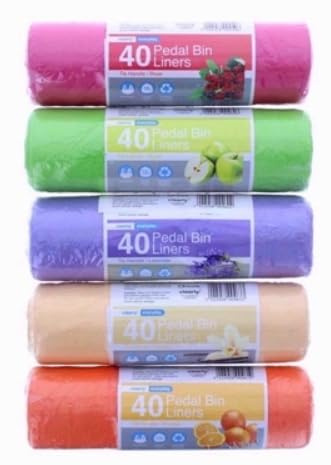 Paquete de 40 bolsas de basura perfumadas extra fuertes con asas de amarre, bolsas de basura multicolor, 15 litros, hogar, oficina, cocina, baño (200 bolsas)