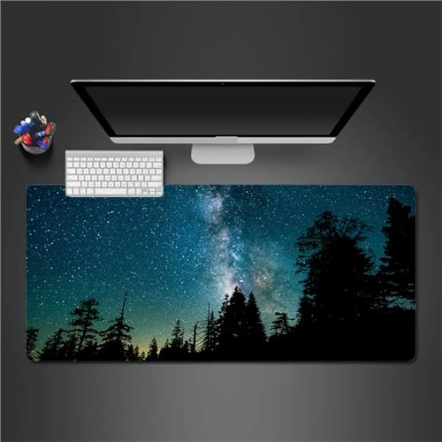 Mauspad XXL, 900x400x2mm Große Waldsternenhimmel Gaming Mauspad, rutschfest Schreibtischunterlage, Waschbares Mousepad mit Vernähte Kanten für Gamer PC Maus und Tastatur
