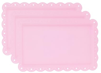 SANWOOD Set di piatti piani in plastica riutilizzabili, 3 pezzi, grandi vassoi rettangolari da dessert, robusti, perfetti per compleanni, tè, matrimoni, biscotti, rosa