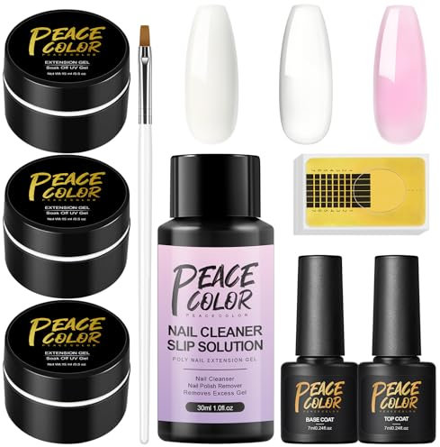 PEACECOLOR Aufbaugel für Gelnägel Set - Rosa Weiß Klar 3 Farben- UV Gel zur Nagelverlängerung und Modellage - Unterlack & Überlack - Slip Solution - 3er Set Gel Builder - Acrylgel für Nägel