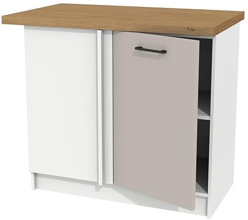 Praktischer Blinder Eckschrank mit Arbeitsplatte – 100 cm Breite - vielseitig einsetzbar - universelle Türmontage - robuste Möbelplatte - einfacher Selbstaufbau - Design Eiche Stein