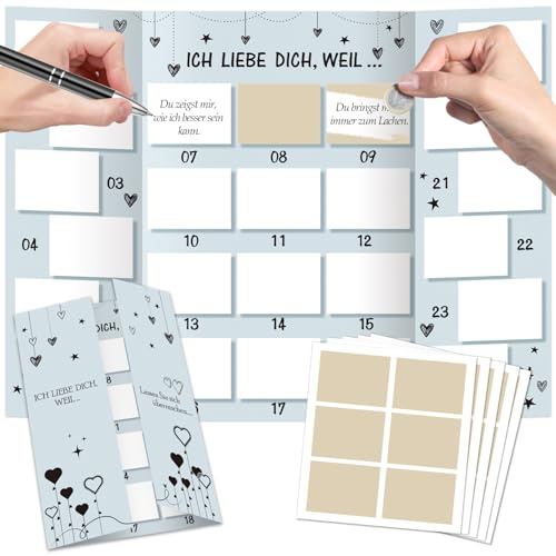 DPKOW Paar Adventskalender Rubbellos Karte, Ich liebe dich weil Selber Machen Rubbellos Adventskalender für Paar Pärchen Freundin Freund Liebe Selber Befüllen