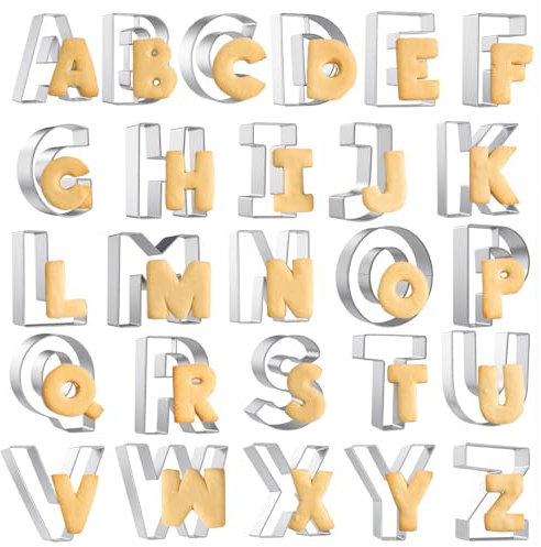 26 Pcs Large Alphabet Cookie Cutters, 3 Inch Stainless Steel A-Z Letter Cookie Cutters Variety Pack Letters Shaped Baking Mold Tools for Biscuits, Sandwich, Dough, Home Birthday Party Supplies