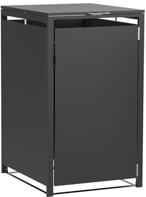 VCGGAIP Mülltonnenbox für Tonnen 120L und 240L Mülleimer(68 x 116 x 80cm)-Metall Mülltonne mit Magnetverschluss und Schloss (Schwarz)
