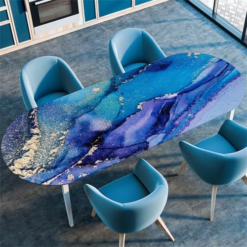 Highdi 3D Elastische Tischdecke Oval Abwaschbar, Spanntischdecke Oval Gartentischdecke Outdoor Oval Tischdecke mit Gummizug für Esszimmer, Küche (Marmor B,107x165cm(42x65))