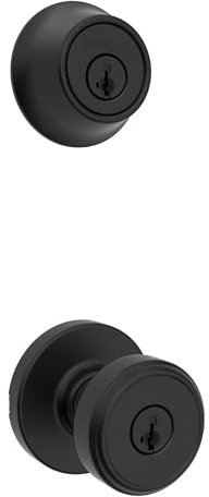 Kwikset Maven Front Door Lock Handle and Deadbolt Set, Entry Handleset Round Exterior with Interior Door Knob, Secure Locking Deadbolt, Matte Black, with Microban Protection