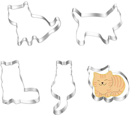 Plätzchenausstecher,5 Stück Ausstechformen,Keksausstecher aus Edelstahl, Katze Ausstechform, Ausstecher Katze,für Keks, Plätzchen, Tortendekorationen,DIY Tiere Keksausstecher, für Katze Themed Party