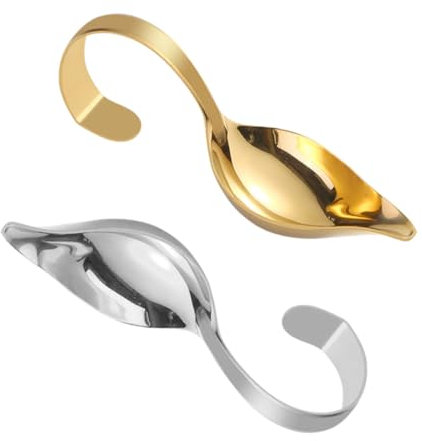 Cabilock 2piezas Cucharas De Salsa Inoxidable Mango Curvado Para Cocina y Restaurantes Utensilios Para Aderezos y Salsas