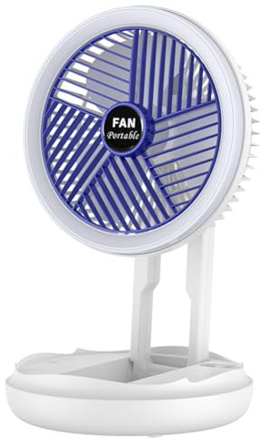 Eighosee 1 PCS Ventilateur de Table Pliable à Chargement USB, Blanc, à Fixer au Mur ou au Plafond avec Lumière LED Réglable pour Rafraîchir la Pièce à
