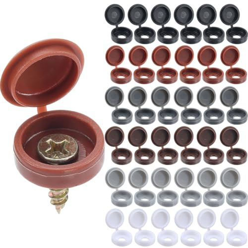 GORGECRAFT 210Pcs 6 Colors Plastic Hinged Screw Cover Caps White Black Gray Brown Shutter Folding Screw Snap Covers Washer Flip Tops Fence Hole Plug for Furniture Screw Heads Decorative Protection
