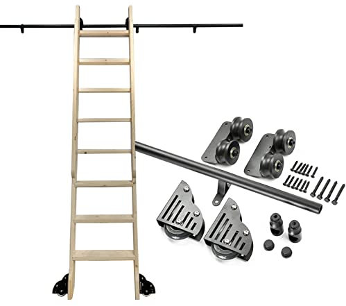 Kit per porta scorrevole da 1 m a 6 m con scala, sistema completo di binari per libreria, facile da installare, barra appendiabiti + asta di prolunga da 3 m, soluzione decorativa per la casa