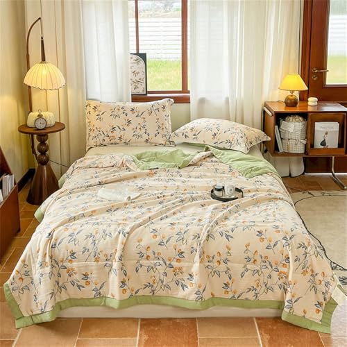 Mateju Couette d'été en Microfibre, Motif de Fleurs Lavable Couette Ete Legere et Fine, Courtepointe Douce et Confortable Légère et Respirante Couverture (Orangers,200 * 230cm)
