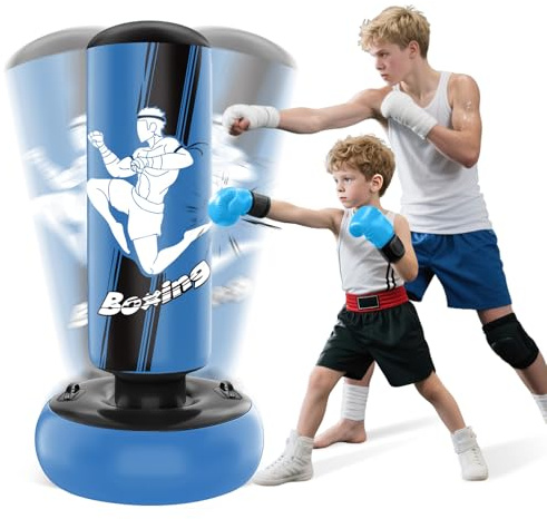 NZQXJXZ Boxsack Stehend 160cm Aufblasbarer Boxsack Kinder mit Boxhandschuhen zum Üben von MMA Karate Taekwondo und zum Abbau von aufgestauter Energie