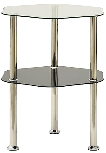 Teenpull Beistelltisch Glas, 2 Ablagen, 38x38x50 cm, Couchtisch für Wohnzimmer, Nachttisch für Schlafzimmer, Stabiler Telefontisch