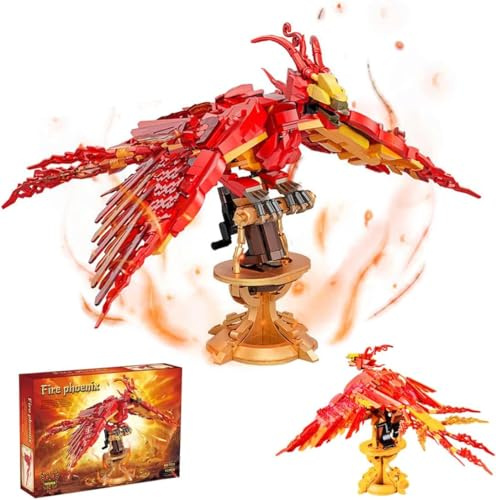 FULHOLPE Fire Phoenix Bausteine Set, 938 Klemmbausteine Magical Feuerphönix Modellbausatz, Magic World Tier Home Office Decor Geschenke für Jungen Erwachsene