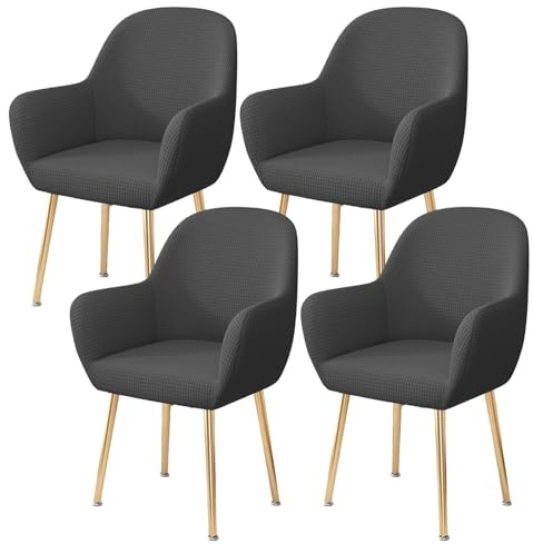 WYLEBER Stretch-Bezüge für Gebogene Esszimmerstühle 1er-/2er-/4er-/6er-Set,Moderne Universelle Esszimmer Stuhlhussen mit Armlehne,für Dekoration Hochzeitsfeiern Banketten Küche Hause(Dark Gray,4 Set)