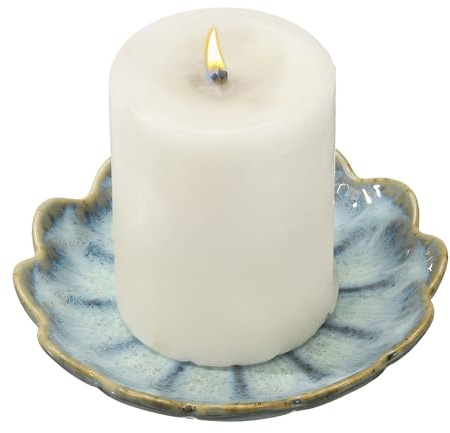 sourcing map Candle Holder Plates, 4 Inch Ceramic Candle Tray Tealight Incense Holder Dish Candlestick for Tea Light Aromatherapy Wedding Rustic Vintage Home Decor, Sunflower Blue